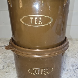 Vintage Tupperware Coffee and Tea Canister Set, Brown Tupperware Canisters