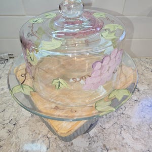 Hand Painted Glass Dome Serving Dish, Serving Dome for Cheese / Bread / Fruit