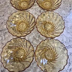 Vintage Hazel Atlas Amber Swirl - set of 6 Berry/Salad Dishes