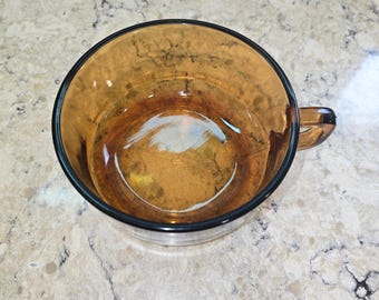 Fire-King Amber Glass Soup Cereal Bowl with Handle Oven Proof Made in USA 5 inch
