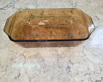Vintage Pyrex Amber Glass Loaf Pan 442 Oven Microwave Safe Brown 1.5 QT Made USA
