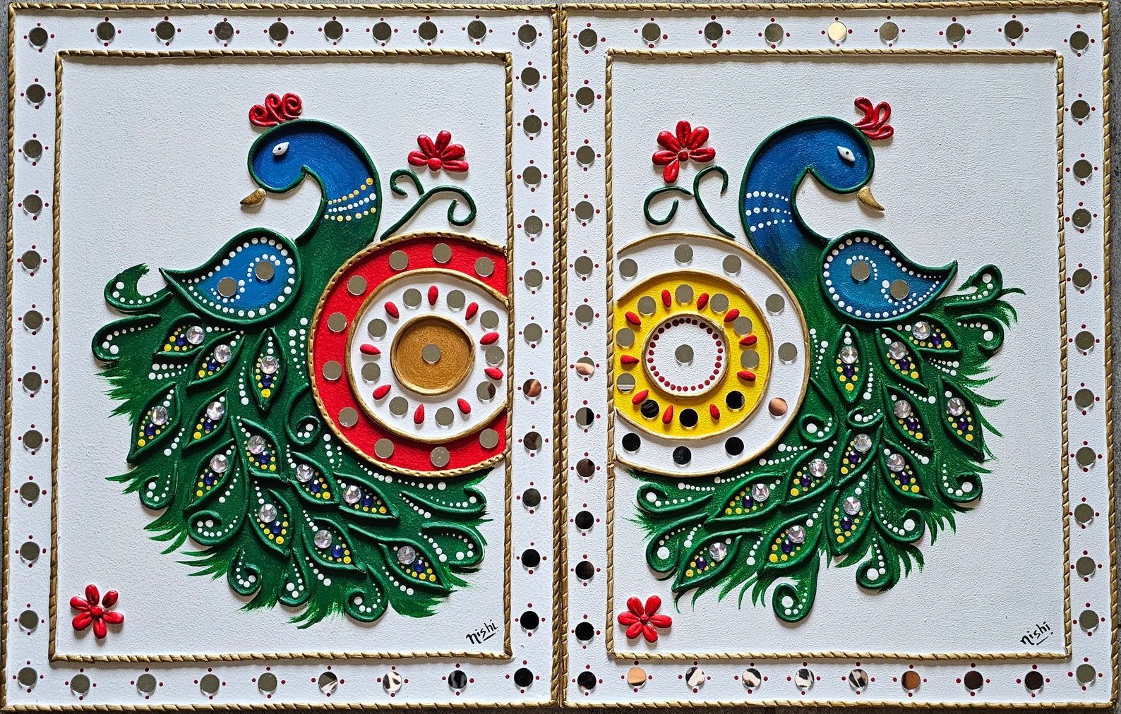 Beautiful Peacock Lippan Art, Framed Art, Indian Art, Wall Decor, Home