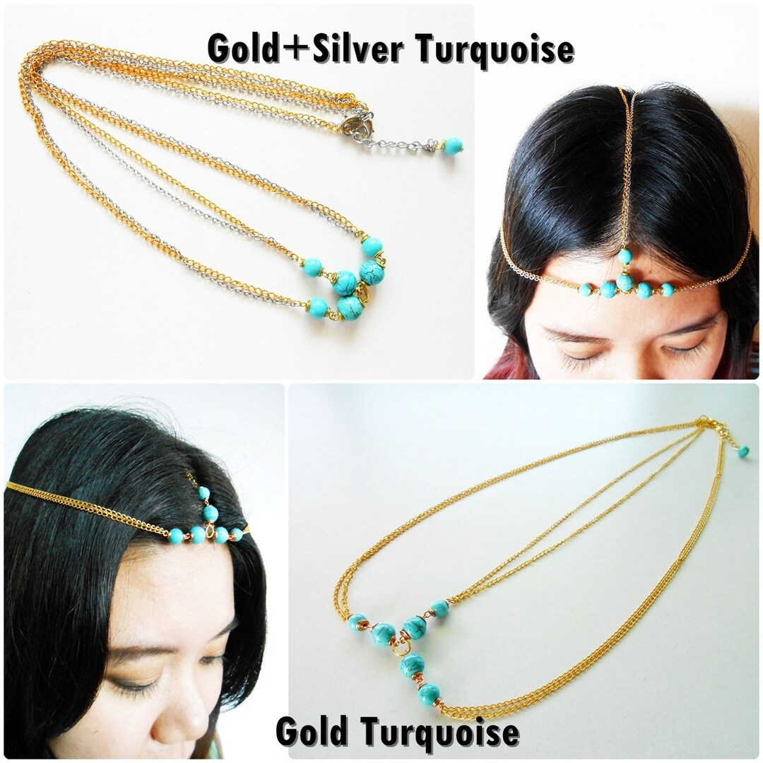 H5 Hair Chain Accessory Summer Gold & Silver With Turquoise Etsy Ireland