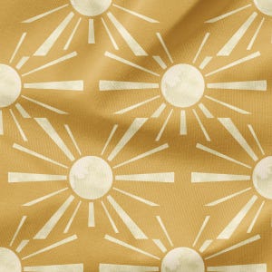 Soleil (Golden) - Fabric Printed By The Yard - Polyester 4 Way Stretch - Cotton Fabric - Sun Boho Fabric