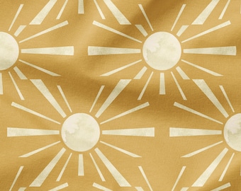 Soleil (Golden) - Fabric Printed By The Yard - Polyester 4 Way Stretch - Cotton Fabric - Sun Boho Fabric
