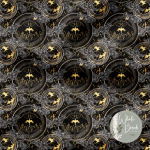 Dragon Rider (Black/Gold) - Fabric Printed By The Yard - Polyester 4 Way Stretch - Cotton Fabric - Dragon Rider Fabric