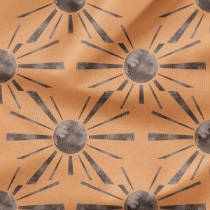 Soleil (Orange) - Fabric Printed By The Yard - Polyester 4 Way Stretch - Cotton Fabric - Sun Boho Fabric