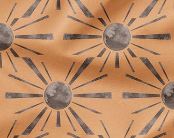 Soleil (Orange) - Fabric Printed By The Yard - Polyester 4 Way Stretch - Cotton Fabric - Sun Boho Fabric