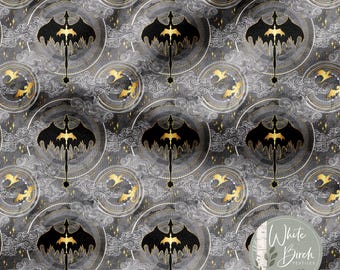 Dragon Rider (Grey/Black) - Fabric Printed By The Yard - Polyester 4 Way Stretch - Cotton Fabric - Dragon Rider Fabric