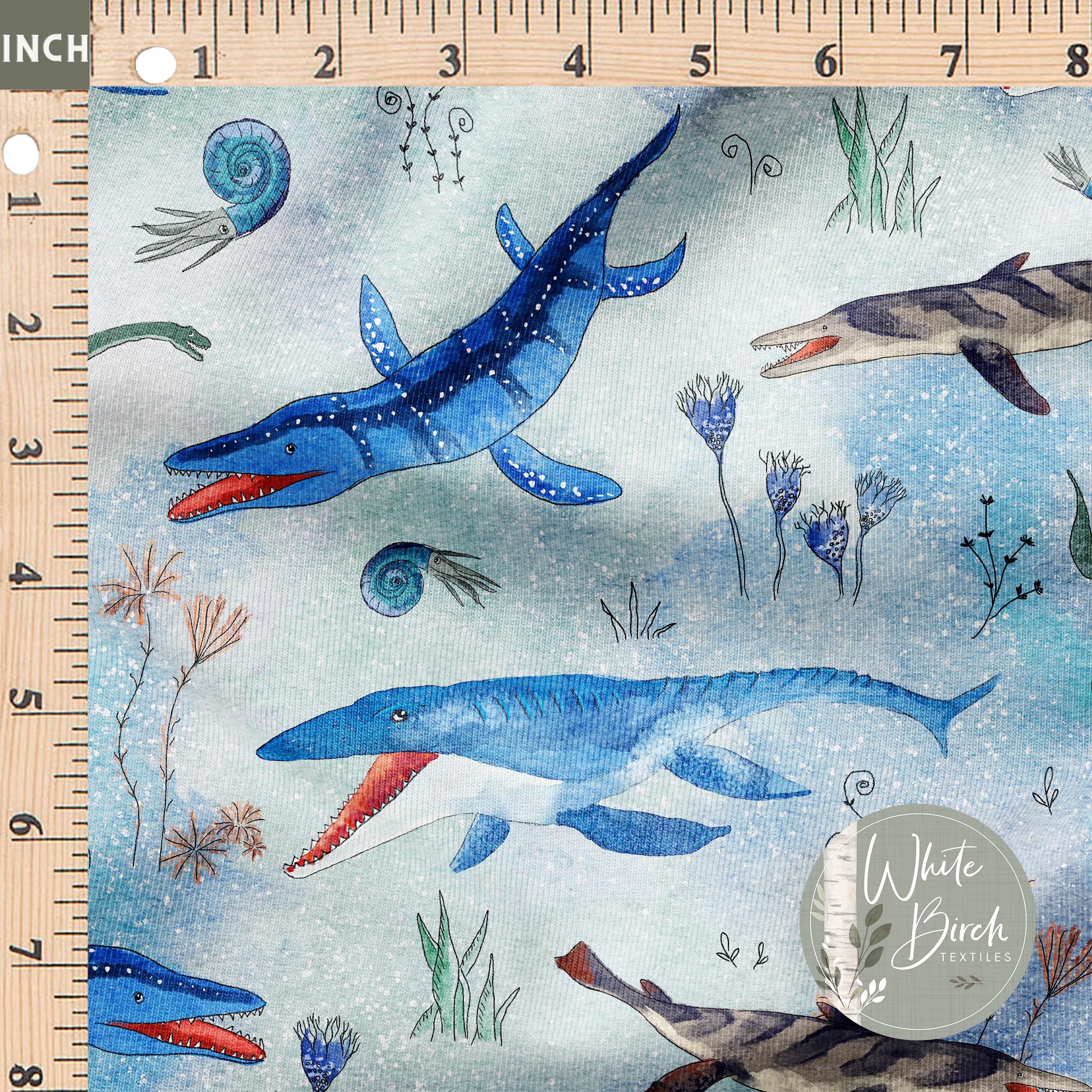 Sea Dinosaurs (magical Blue) - Fabric Printed by the Yard - Polyester 4 ...