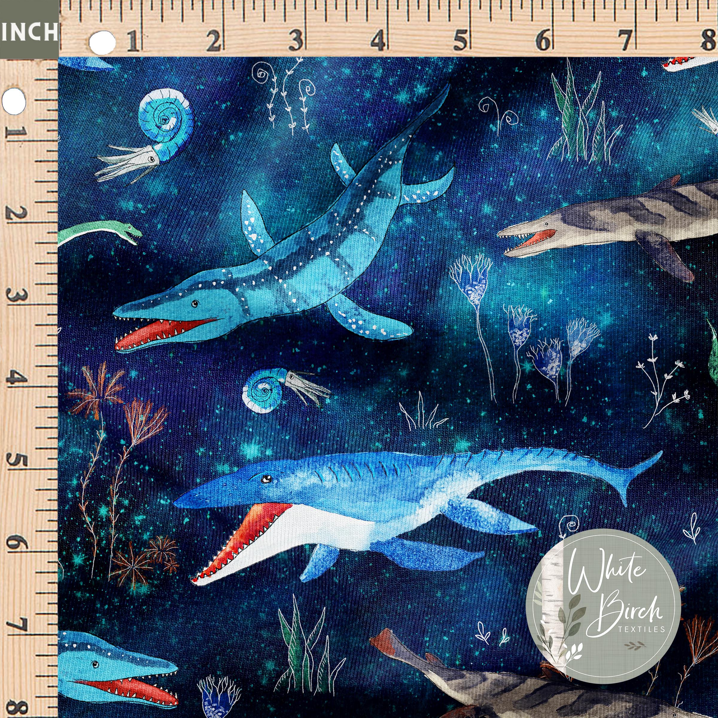 Sea Dinosaurs (galaxy) - Fabric Printed by the Yard - Polyester 4 Way ...