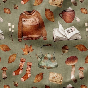 Sweater Weather (Sage) - Fabric Printed By The Yard - Polyester 4 Way Stretch - Cotton Fabric - Fall Fabric