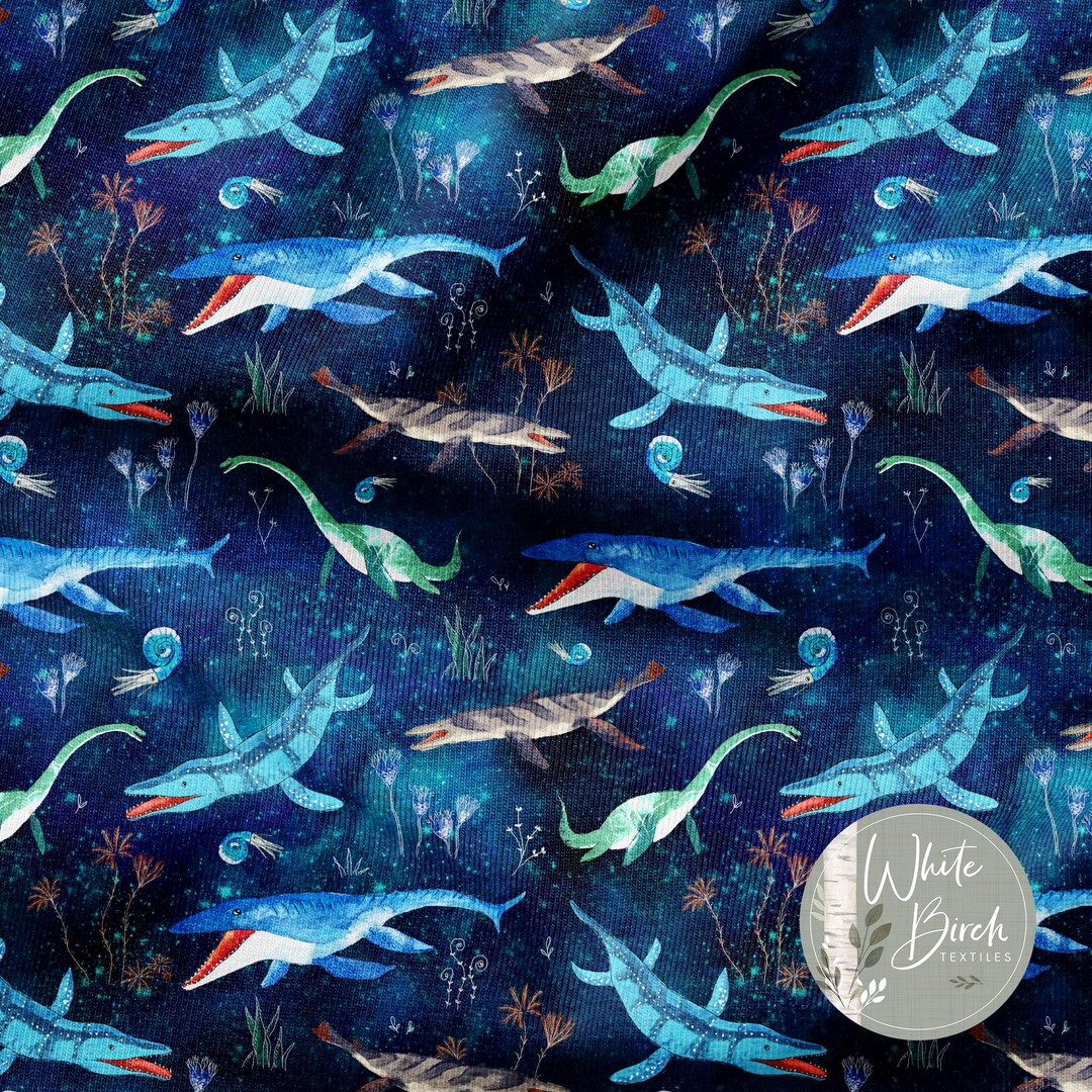 Sea Dinosaurs (galaxy) - Fabric Printed by the Yard - Polyester 4 Way ...