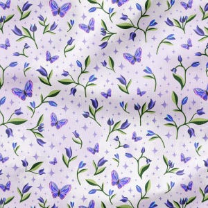 Little Butterfly (Lilac) - Fabric Printed By The Yard - Polyester 4 Way Stretch - Cotton Fabric - Butterfly Book Fabric