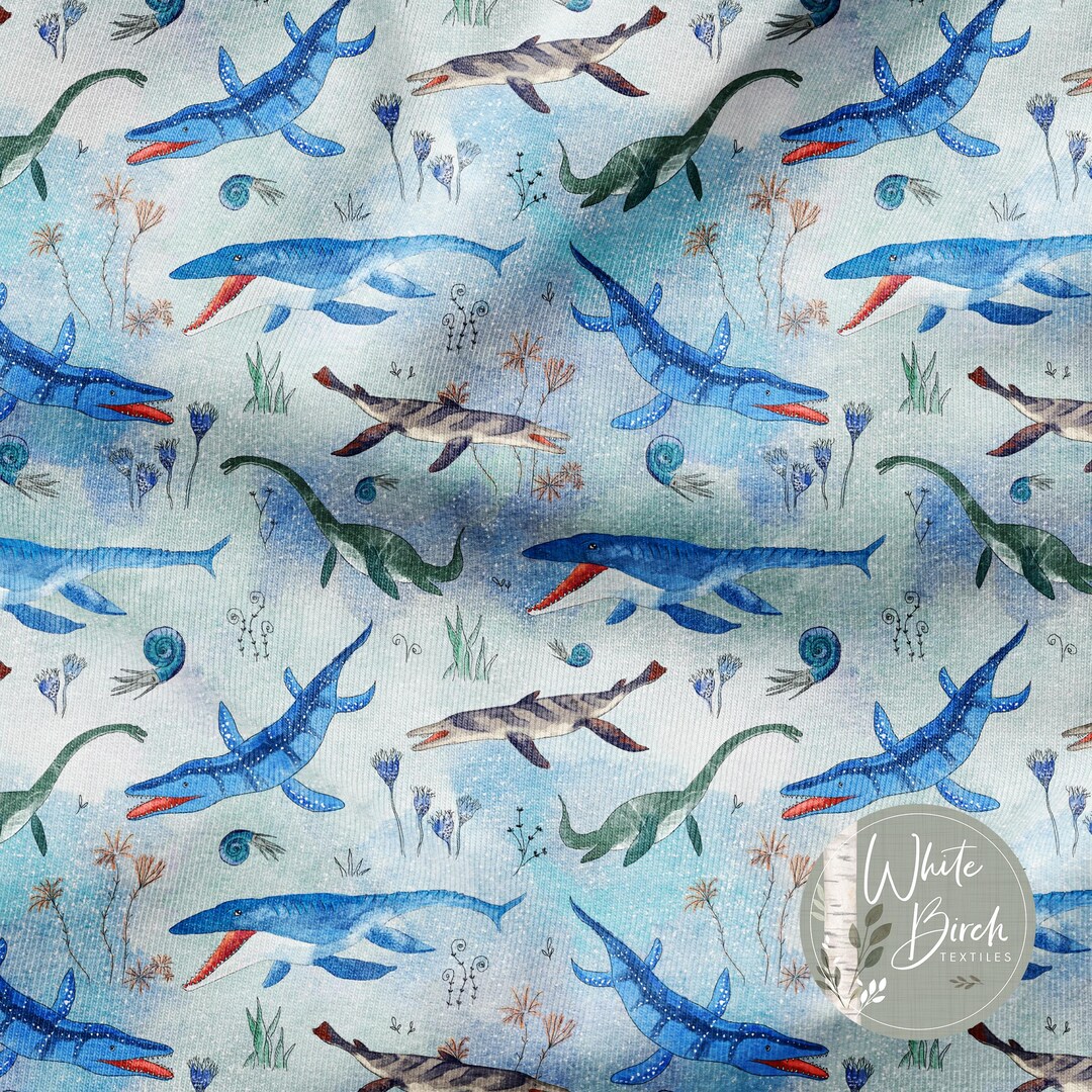 Sea Dinosaurs (magical Blue) - Fabric Printed by the Yard - Polyester 4 ...