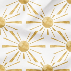 Soleil (White/Yellow) - Fabric Printed By The Yard - Polyester 4 Way Stretch - Cotton Fabric - Sun Boho Fabric