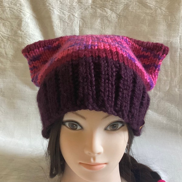 Knit Cat Hat, Wool Cat Beanie, Cat Ears Toque, Adult Cat hat, handknit