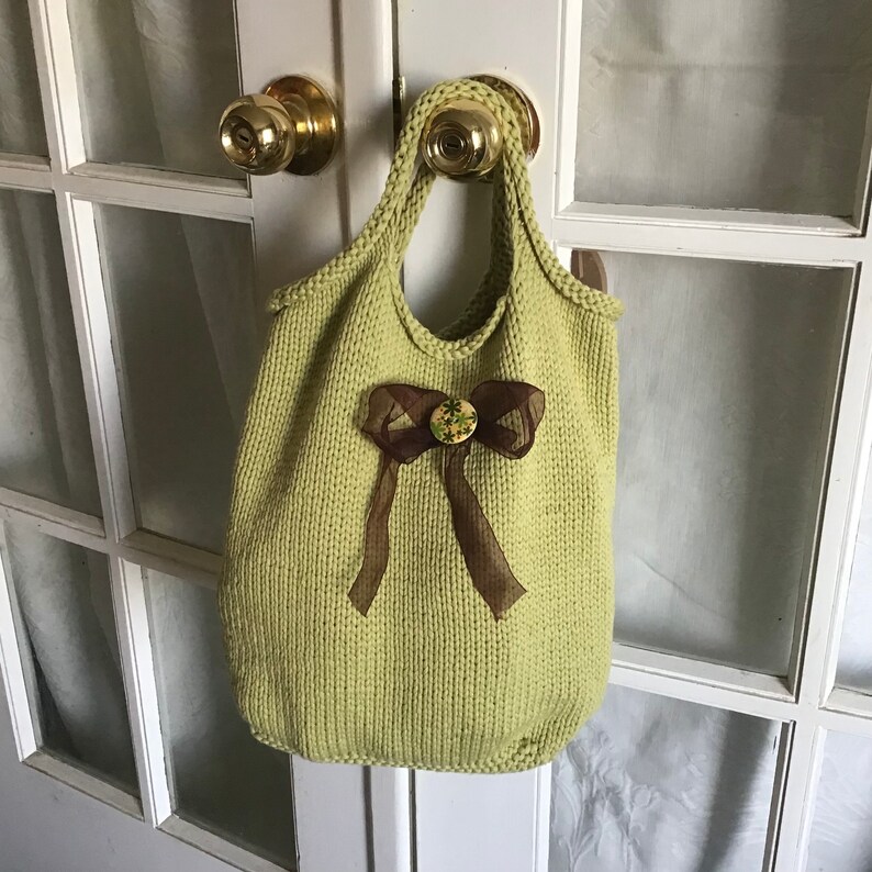 knitted Tote Handbag Hand Knit Bag Knitted Project Bag Reusable Shopping bag knitted Market bag