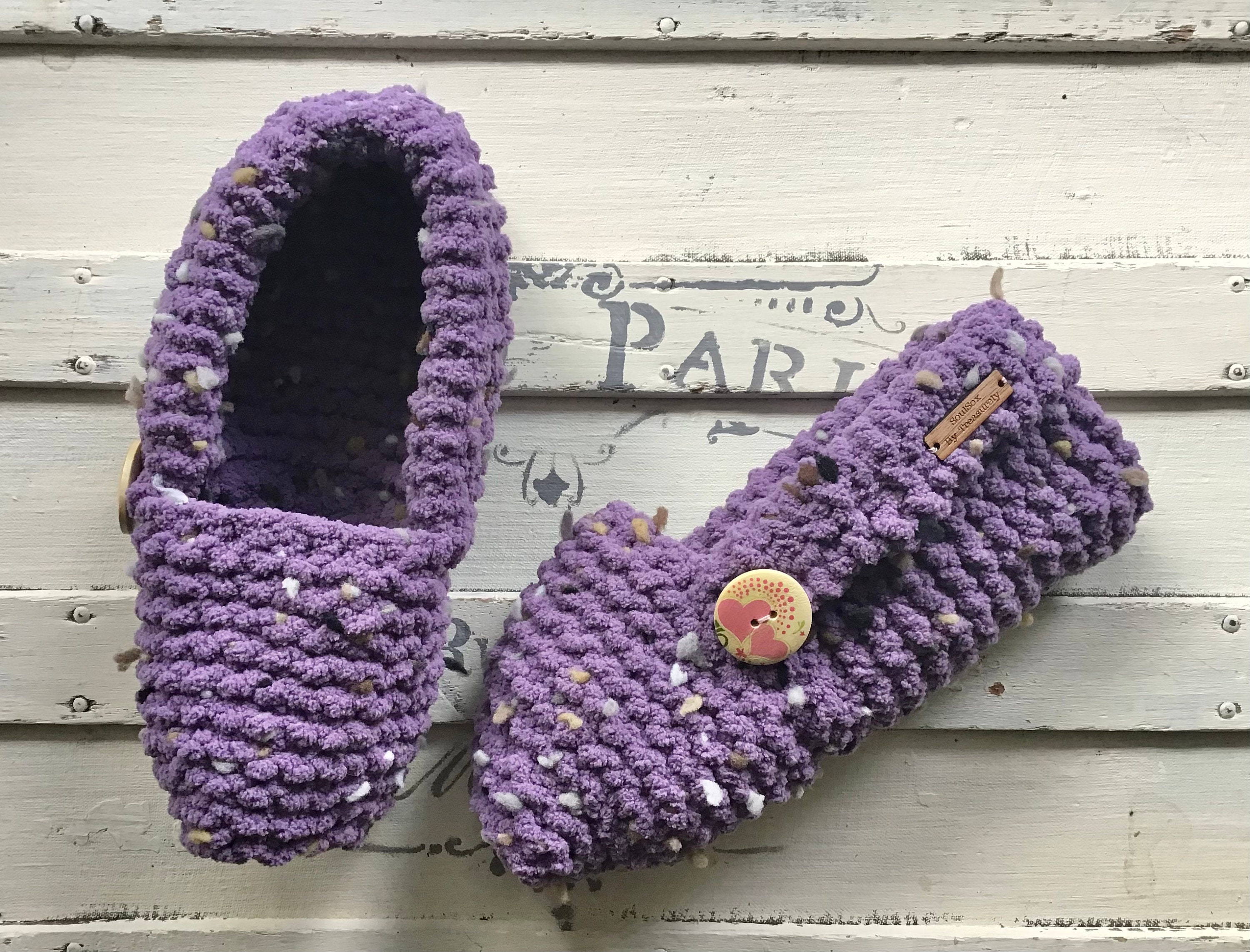 Hand Knit Slippers, Wool Free Slippers, Extra Thick, Plush Slippers, Cottage Core, Vegan Slippers