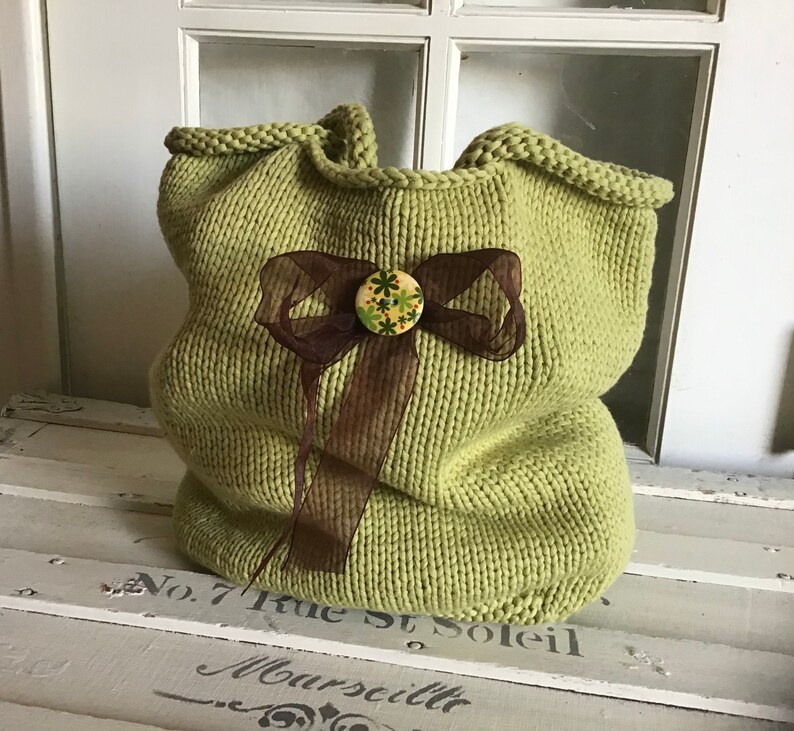knitted Tote Handbag Hand Knit Bag Knitted Project Bag Reusable Shopping bag knitted Market bag