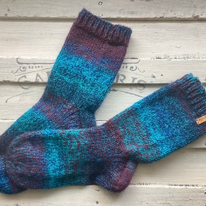 Hand Knit Socks, Thick Vegan Socks, Wool Free socks, Super Soft, Knitted Socks