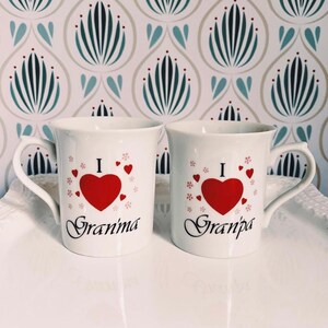 Mug Set, Grandpa Mug, Grandma Mug, Vintage Mugs, Retro Mug Set, Hearts mug, Vintage Coffee Mug, Coffee Cup Set.
