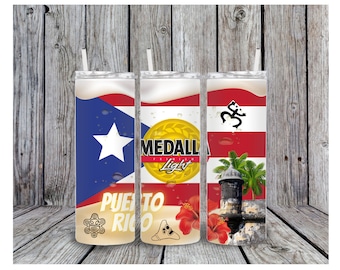 Bandera de Puerto Rico Medalla Beer-Sublimation Tumbler Wrap-20 oz PNG-2 incluido