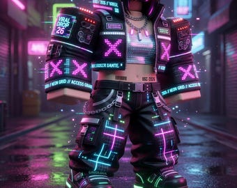Roblox UGC Cyberpunk Neon Clothing AI Prompts – Futuristic Jackets, Pants (Digital Download)