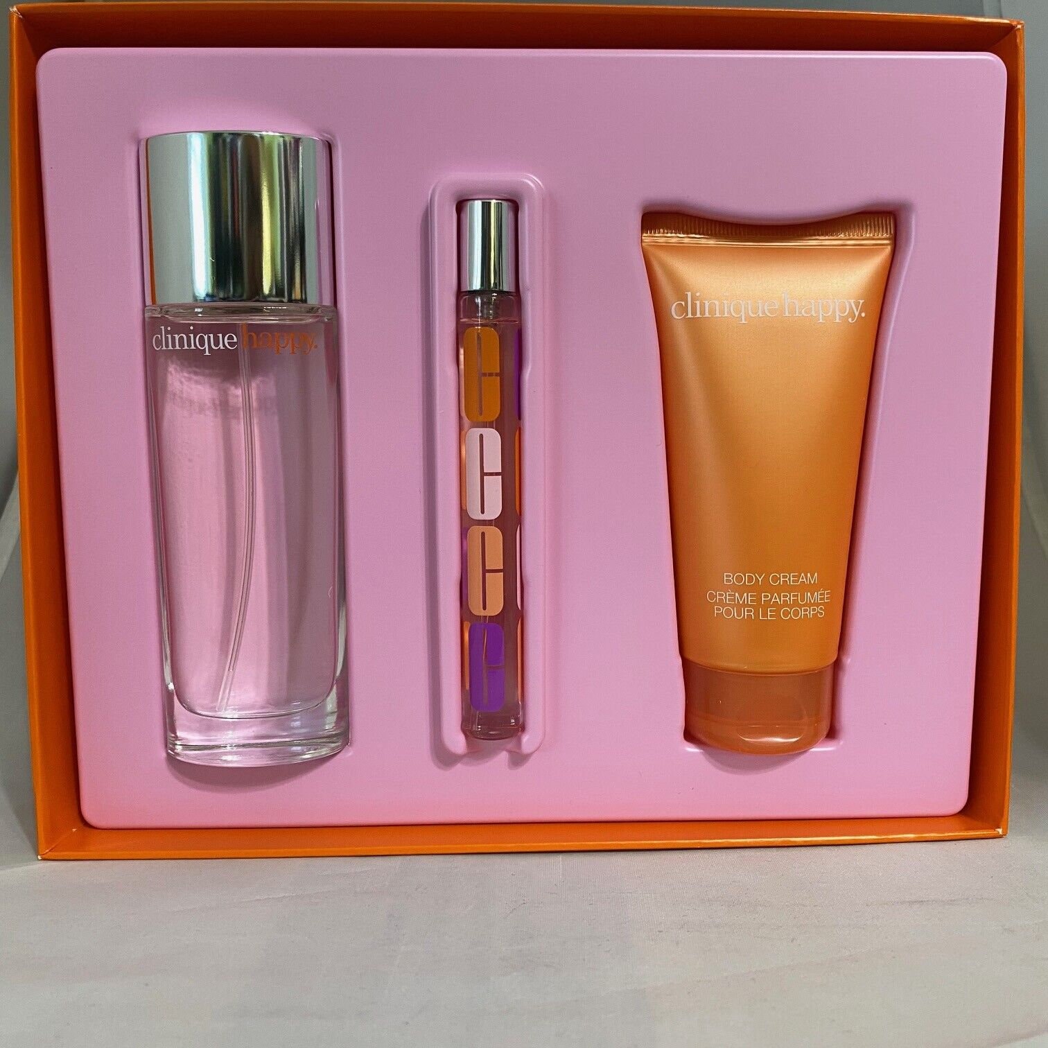 Clinique Happy Set 1.7 Oz Perfume Spray + 2.5 Oz Body Cream + 0.34