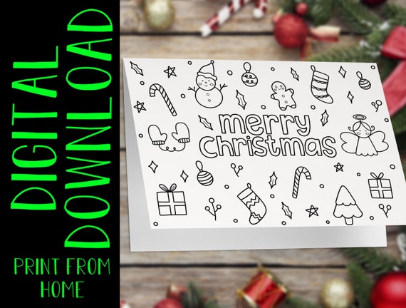 PRINTABLE Color Your Own Colorable Christmas Card DIGITAL | Etsy