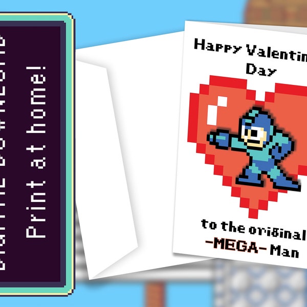 PRINTABLE Valentine's Card - Mega Man - DIGITAL DOWNLOAD