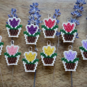 Potted Tulips - Handmade Flower Pot beaded earrings