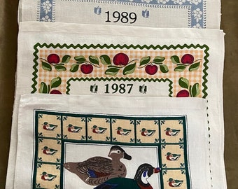 Selection of Vintage Linen Calendar Tea Towels 1985-1994