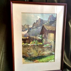 Vintage Signed Nicolas Markovitch (Marc) Alpine Chalet Lithograph
