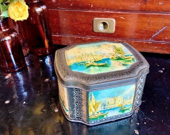 Vintage View of Venice Horner Tea Tin with Hinged Lid