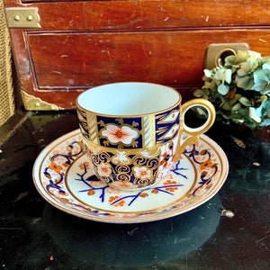 Vintage Royal Crown Derby Demitasse Cup with Mismatched/Imari Style Saucer
