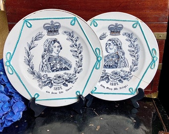 Antique Queen Victoria Commemorative Plates, 1837-1887 (Set of 2)