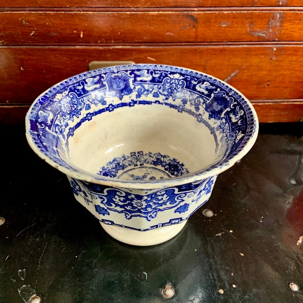 Antique Small Blue Transferware Pedestal Bowl - Small Chips