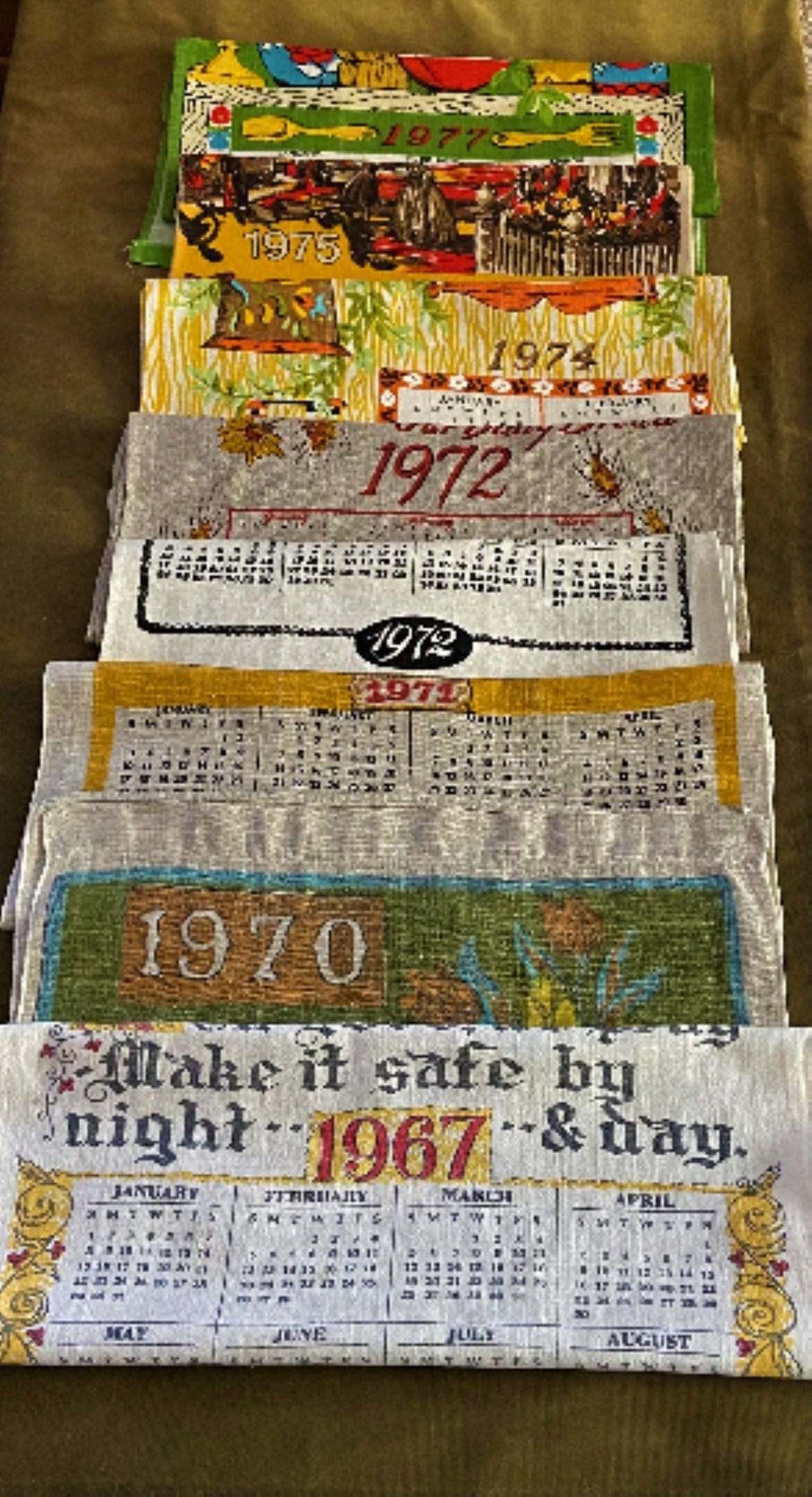 Selection of Vintage Linen Calendar Tea Towels 19671977 Etsy