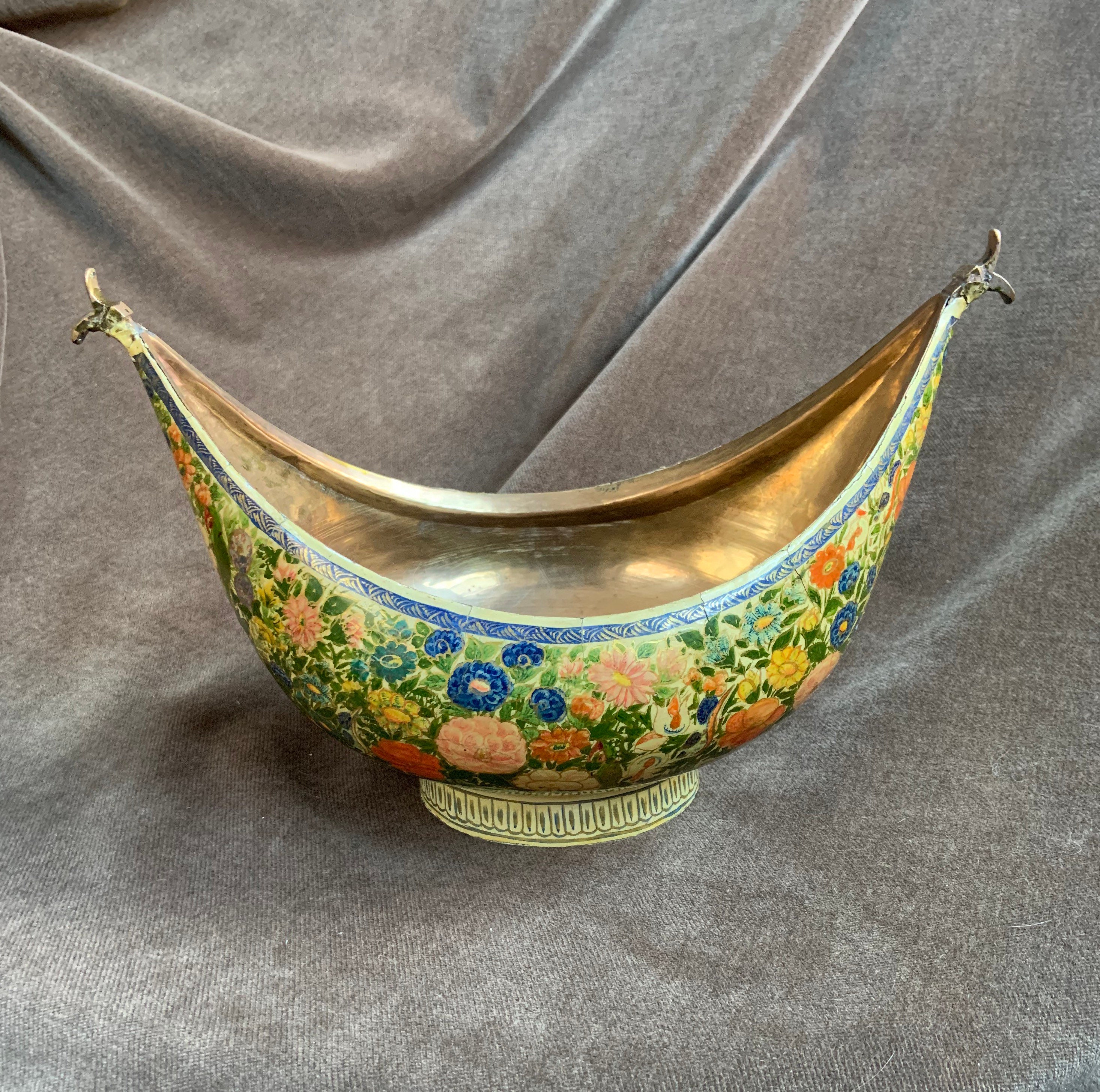 Vintage Brass Kashkul Bowl begging Bowl Handmade in Kashmir picture photo