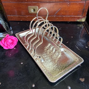 Vintage 4 Slice Hammered Silver Plate Toast Rack Made in England