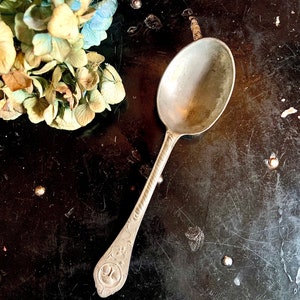 Vintage Reproduction of 18th Century Pewter Spoon with Face Motif