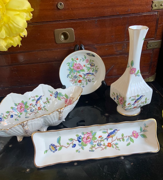 Vintage Aynsley Pembroke Dish & Vase Set: Floral Trinket Trays - Etsy