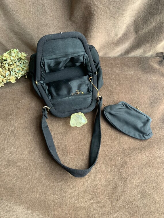 Vintage Small Black Handbag with Large Lucite Clo… - image 7