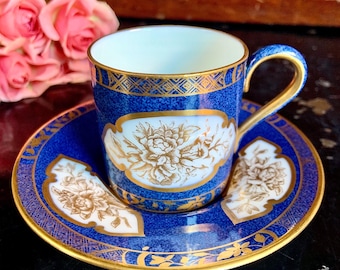 Wedgwood Cobalt Blue and Gold Demitasse Cup and Saucer Set (Pattern X8739)
