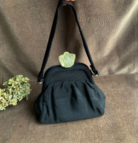 Vintage Small Black Handbag with Large Lucite Clo… - image 1