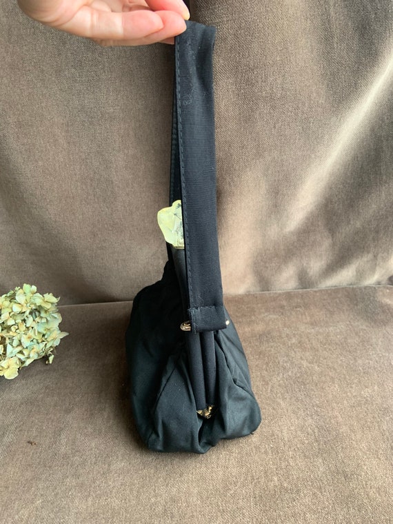 Vintage Small Black Handbag with Large Lucite Clo… - image 4