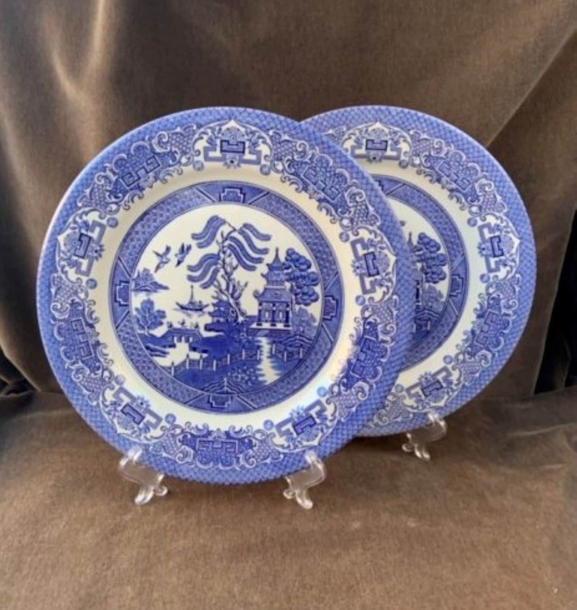 Set of Two Vintage EIT England Blue Willow Ironstone Dinner