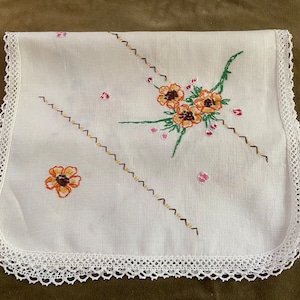Vintage Hand Embroidered Table Runner with Bright Floral Design