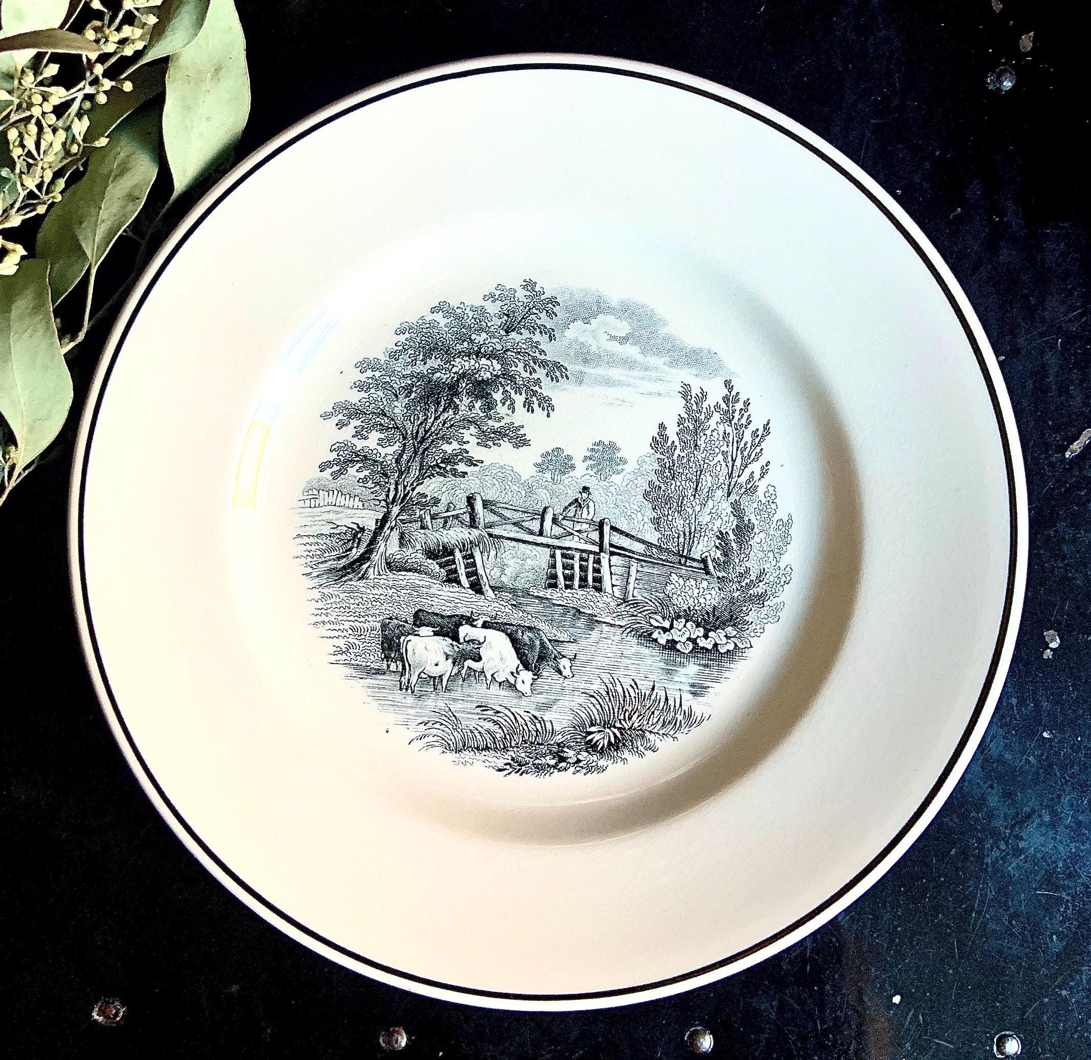 Copeland Spode Black and White Transferware 8.75” Plate - Rural